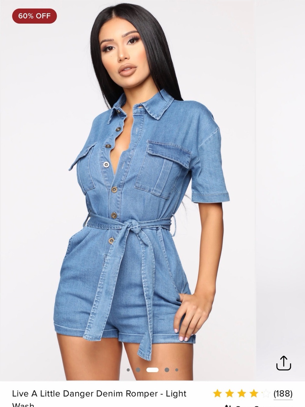 Fashion Nova Light Wash Denim Romper